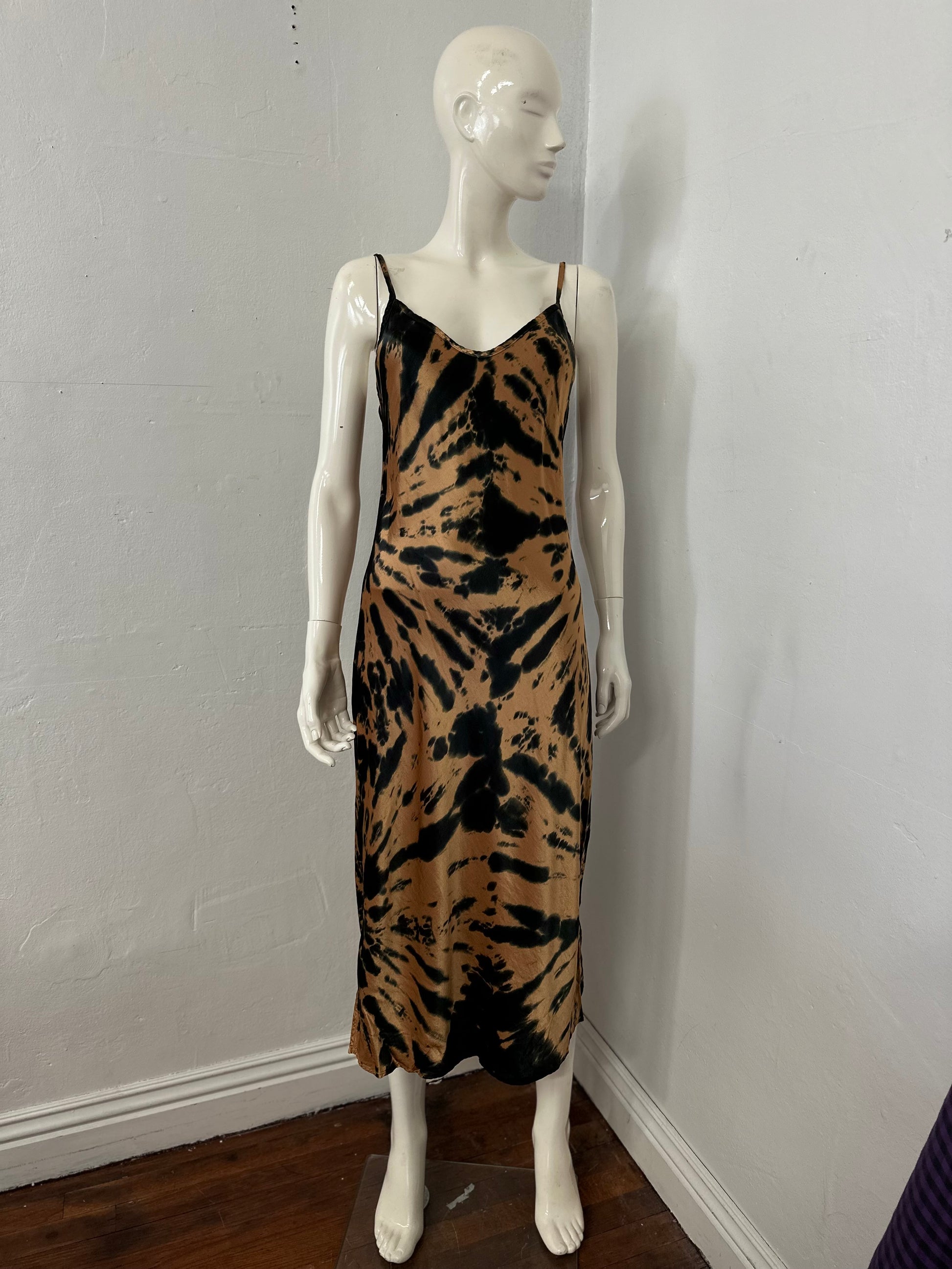 Tiger tie dye slip silk dress 